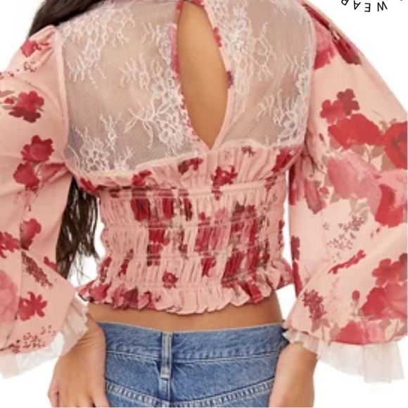 NWT Free People Daphne Floral lace long sleeve print blouse - Picture 3 of 11